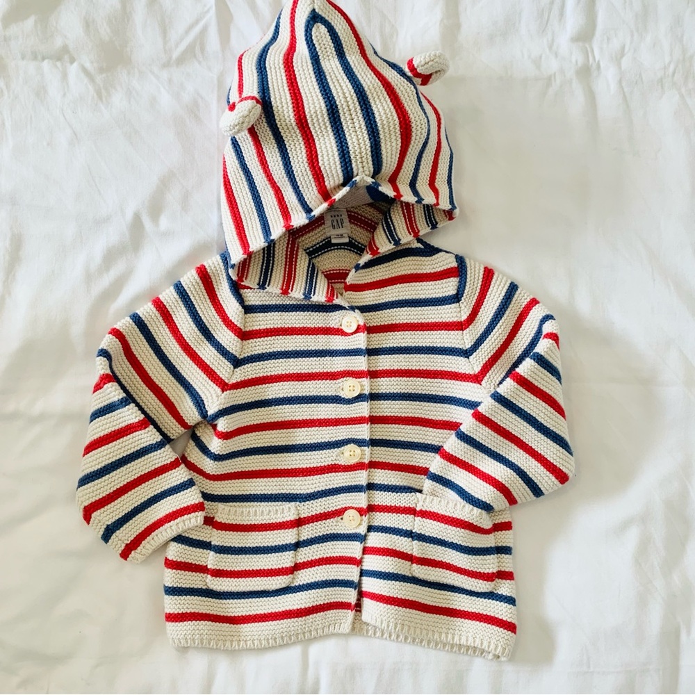 Red white & Blue Pearl Knit Sweater Hoodie with bear ears